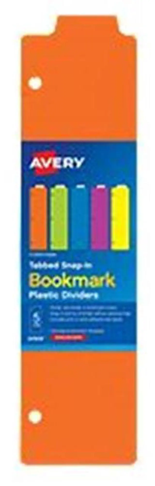 Main image of Avery-Dennison 24908 5 Tabbed Snap-In Bookmark Plastic Dividers, Assorted Solid Color, 3 x 11.5 in.