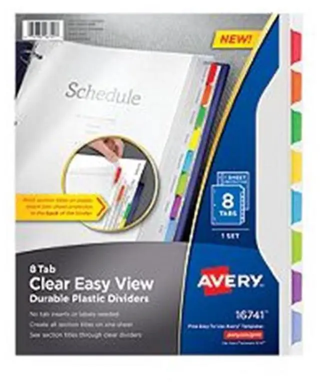 Main image of Avery-Dennison 16741 Clear View Plastic Dividers with Sheet Protector, 8-Tab Letter