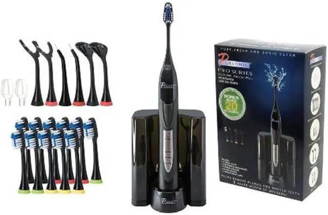 Alt view image 3 of 10 - Pursonic S520BK Sonic movement Rechargeable Electric Toothbrush W/ BONUS 12 Brusheads 2 Tongue cleaners, 2 interdental brush heads and 2 floss holders
