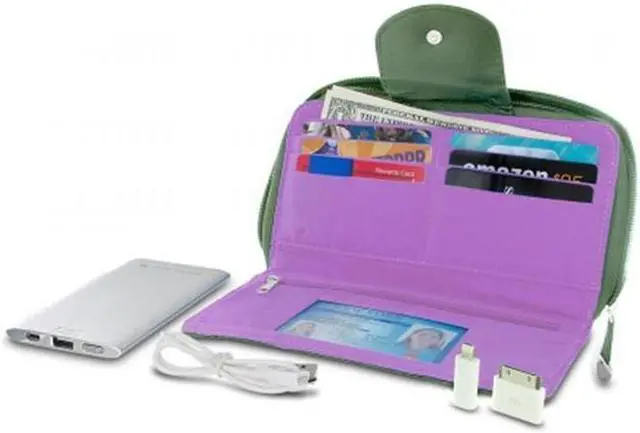 Alt view image 3 of 9 - Travelon RFID Blocking Clutch Wallet w/ 5000mAh Power Bank Battery Charger Olive