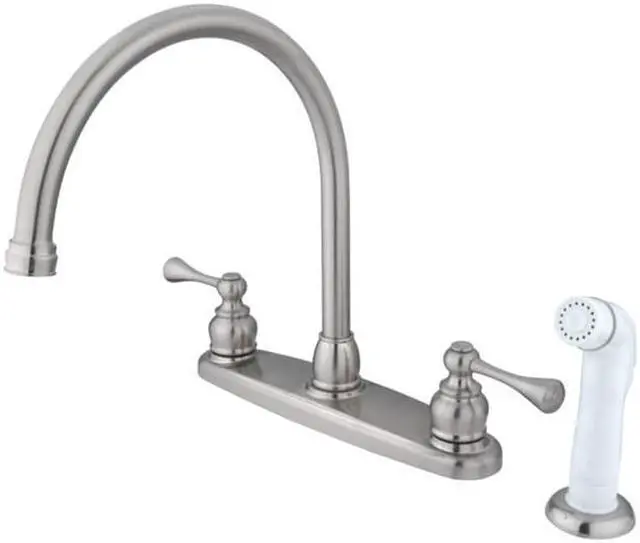 Main image of Kingston Brass KB728BL Gooseneck Kitchen Faucet with White Sprayer, Satin Nickel