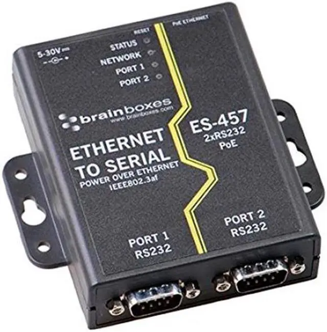Alt view image 2 of 17 - Brainboxes ES-457 2 Port RS232 PoE Ethernet to Serial Adapter