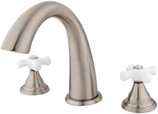 Main image of Kingston Brass KS5368PX Roman Tub Filler with Procelain Cross Handle & Handle, Satin Nickel