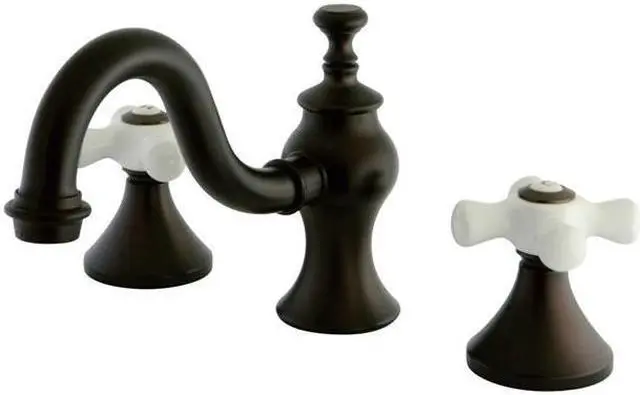 Main image of Kingston Brass KC7165PX Widespread Lavatory Faucet with Procelain Cross Handle & Brass Pop-Up, Oil Rubbed Bronze