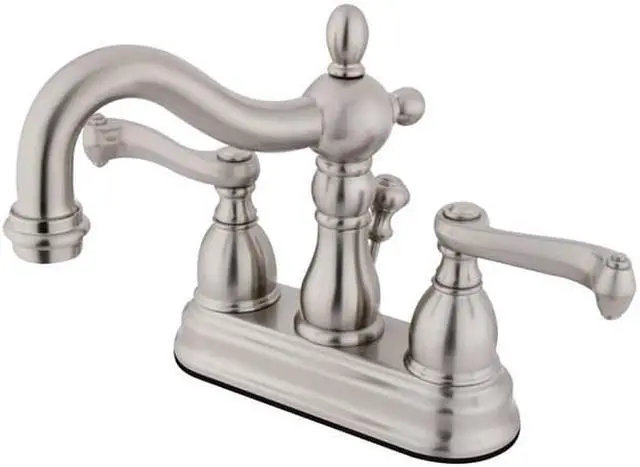 Main image of Kingston Brass KS1608FL 4 in. Heritage Centerset Lavatory Faucet with Brass Pop-Up & Metal Lever Handle Satin Nickel