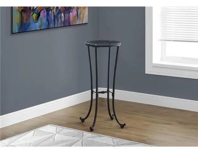 Alt view image 4 of 10 - Monarch Specialties Accent Table Hammered Black Metal With Tempered Glass 3332