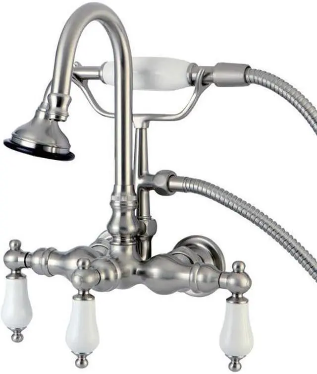 Main image of Kingston Brass AE11T8 Aqua Eden Vintage Wall Mount Clawfoot Tub Faucet, Satin Nickel