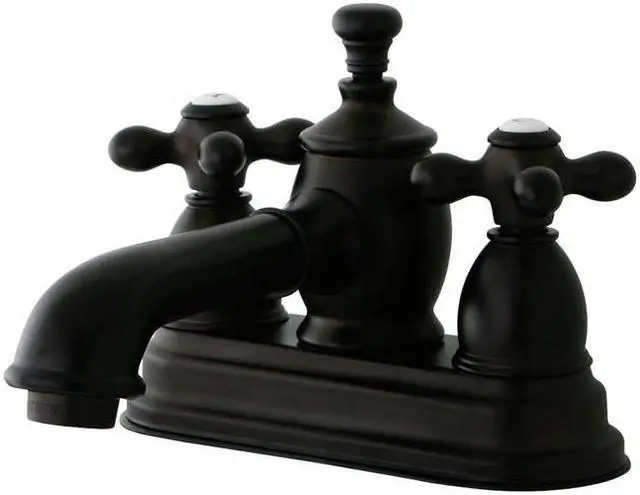 Main image of Kingston Brass KS7005AX 4 in. English Country Centerset Lavatory Faucet with Brass Pop-Up Cross Handle, Oil Rubbed Bronze