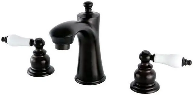 Main image of Kingston Brass KB7965PL Victorian Widespread Lavatory Faucet with Porcelain Lever Handle, Oil Rubbed Bronze