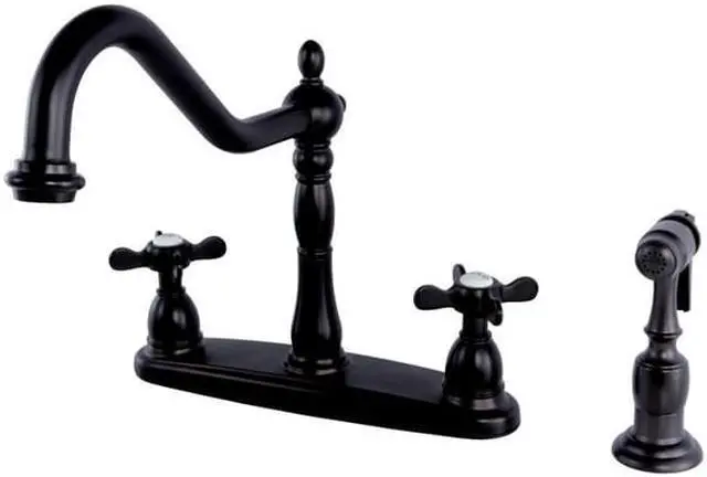 Main image of Kingston Brass KB1755BEXBS 8 in. Centerset Kitchen Faucet & Brass Sprayer with Classic Cross Handle, Oil Rubbed Bronze