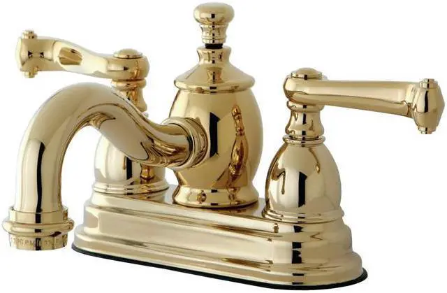 Main image of Kingston Brass KS7102FL 4 in. Royale Centerset Lavatory Faucet with Brass Pop-Up & Metal Lever Handle Polished Brass