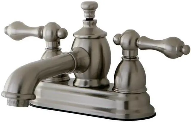 Main image of Kingston Brass KS7008AL 4 in. English Country Centerset Lavatory Faucet with Brass Pop-Up with Metal Lever Handle, Satin Nickel