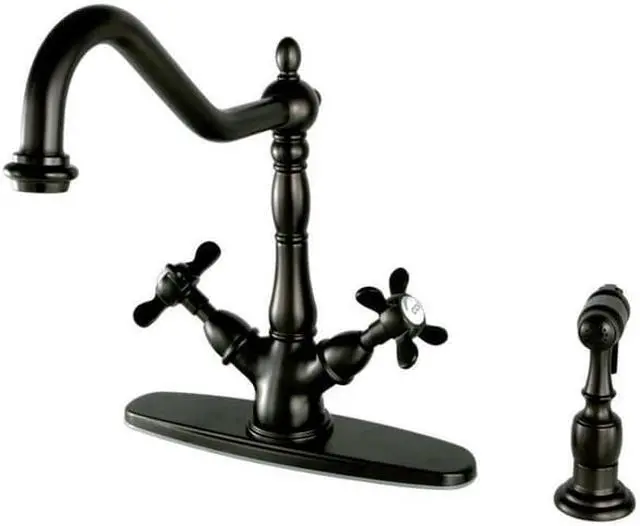 Main image of Kingston Brass KS1235BEXBS Mono Deck Mount Kitchen Faucet with Classic Lever Handle & Brass Sprayer, Oil Rubbed Bronze