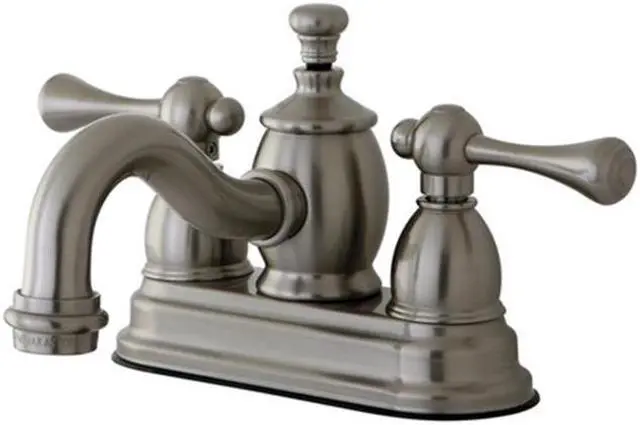 Main image of Kingston Brass KS7108BL 4 in. Centerset Lavatory Faucet with Heritage Spout & Metal Lever Handle, Satin Nickel