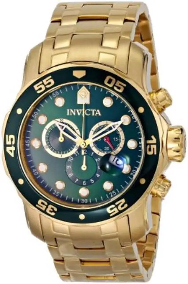 Alt view image 3 of 17 - Invicta Men's Pro Diver Chronograph Watch - 18K Gold Plated Steel, Green Dial
