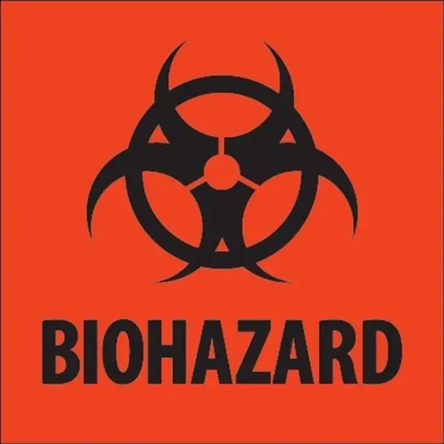 Main image of Tape Logic DL1283 4 x 4 in. - Biohazard Fluorescent Red Labels - Roll of 500