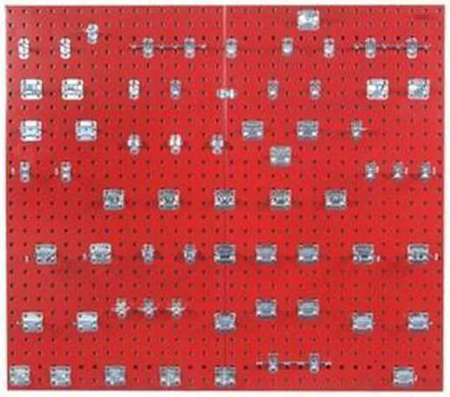 Main image of Triton Products LB2-RKit 2 24 x 42.5 x 0.562 in. Epoxy 18 Gauge Steel Square Hole Pegboards with 63 Piece Loc Hook Assortment, Red