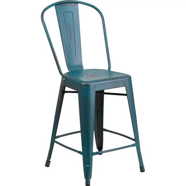 Alt view image 9 of 20 - Flash Furniture High Distressed Kelly Metal Indoor Counter Height Stool, Blue, 24"