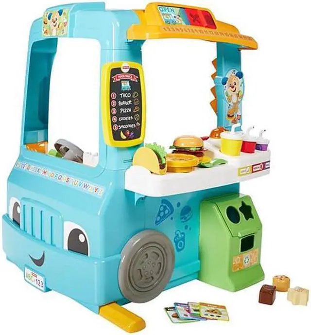Main image of Fisher-Price Laugh and Learn Servin' Up Fun Food Truck, Dashboard Packed With Hands-On Fun, Including Steering Wheel, Clicker Key and Gear Shifter, Blue