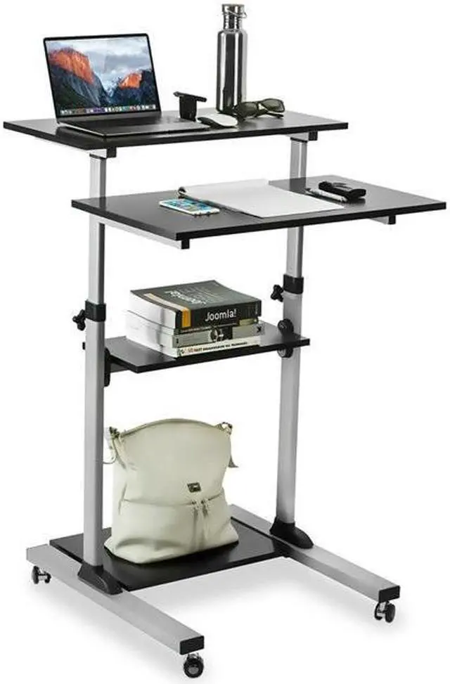 Alt view image 5 of 6 - Mount-It! Mobile Standing Desk Workstation | Height Adjustable Computer Rolling Cart | Silver