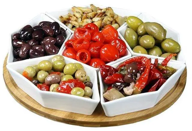 Main image of Elama Signature 12 Inch 7pc Condiment Server Set with a Bamboo Lazy Suzan Serving Tray
