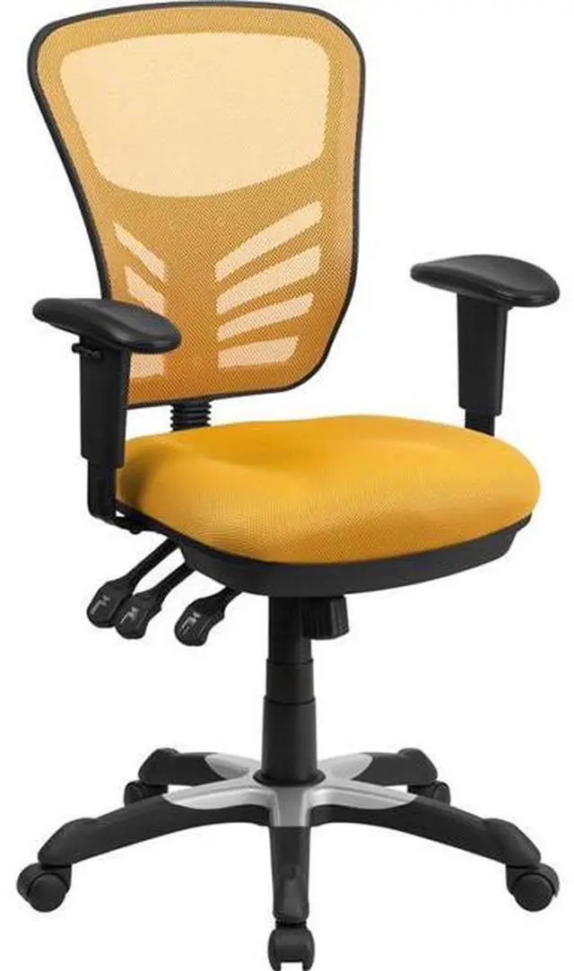 Main image of Flash Furniture HL-0001-YEL-GG Mid-Back Yellow & Orange Mesh Multifunction Executive Swivel Chair with Adjustable Arms