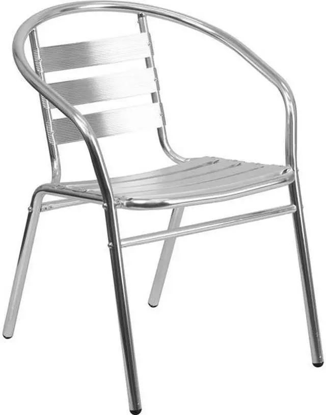 Alt view image 3 of 20 - Commercial Aluminum Indoor-Outdoor Restaurant Stack Chair with Triple Slat Back and Arms