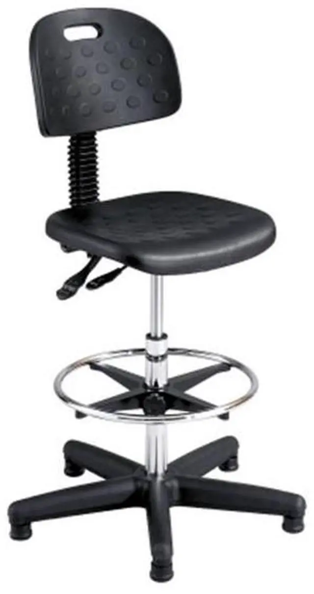 Alt view image 2 of 3 - Safco 6912 Soft Tough Deluxe Workbench Chair - Supports Up to 250 lb - 22" to 32" Seat Height - Black Seat, Black/Silver Base
