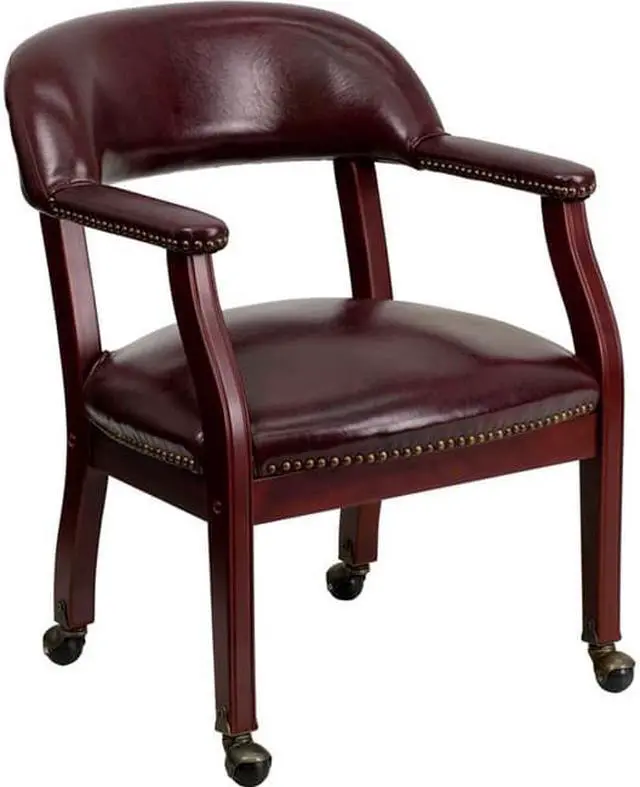 Alt view image 5 of 20 - Oxblood Vinyl Luxurious Conference Chair with Accent Nail Trim and Casters
