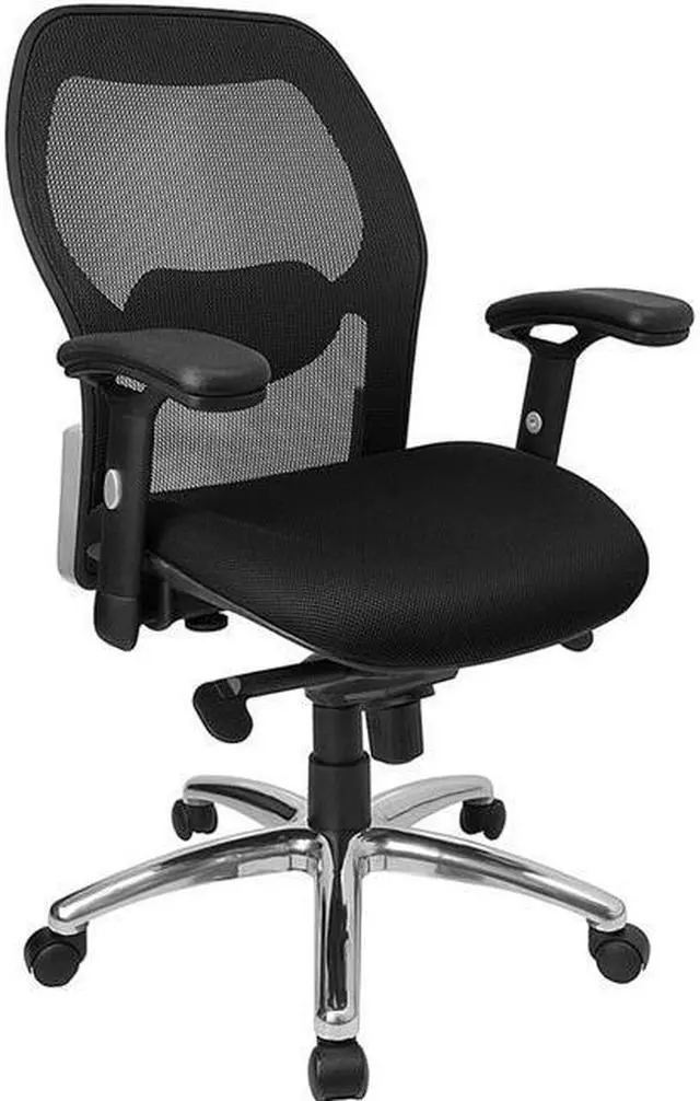 Alt view image 7 of 20 - Mid-Back Black Super Mesh Executive Swivel Chair with Knee Tilt Control and Adjustable Arms