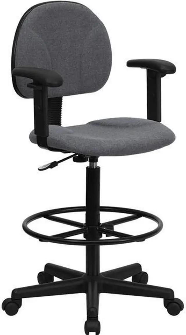 Alt view image 4 of 20 - Flash Furniture BT-659-GRY-ARMS-GG Gray Fabric Multi-Functional Ergonomic Drafting Stool with Arms