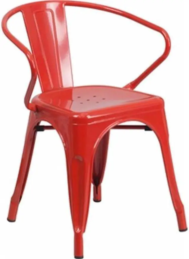 Alt view image 5 of 20 - Commercial Grade Red Metal Indoor-Outdoor Chair with Arms