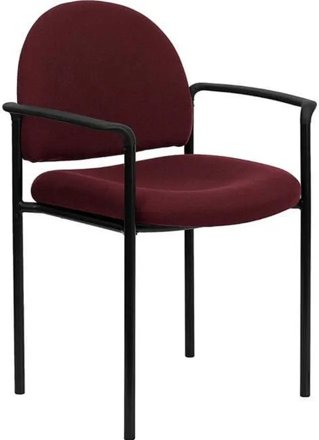Alt view image 5 of 20 - Comfort Burgundy Fabric Stackable Steel Side Reception Chair with Arms