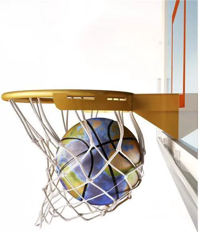 Main image of StockTrek Images PSTVET200041S 3D Rendering of Basketball with Earth Globe Texture Falling Into A Basketball Hoop Poster Print, 12 x 15
