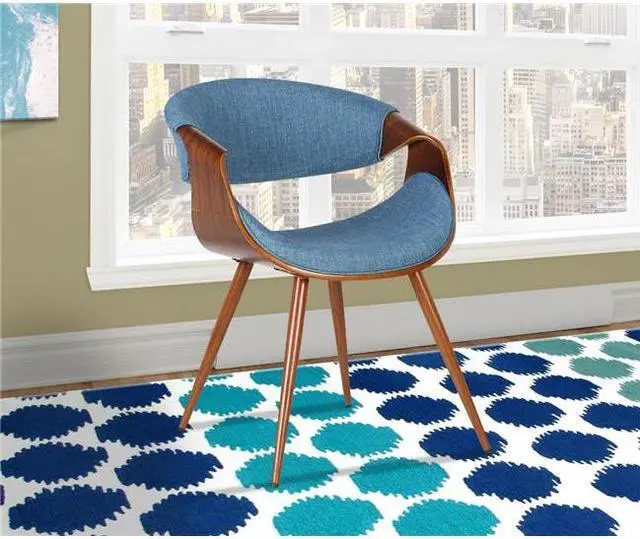 Alt view image 6 of 13 - Armen Living Butterfly Mid-Century Dining Chair in Walnut & Blue