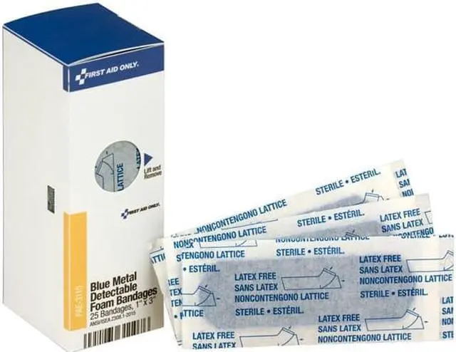 Alt view image 3 of 6 - First Aid Only Metal Detectable Adhesive Bandages Foam Blue 1 x 3 25/Box FAE3110