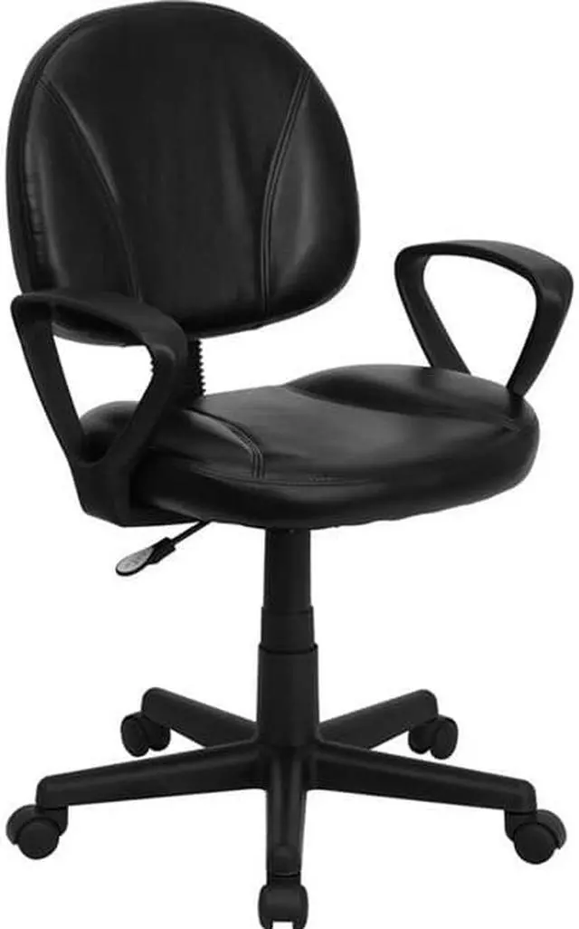 Alt view image 7 of 20 - Mid-Back Black Leather Ergonomic Swivel Task Chair with Arms