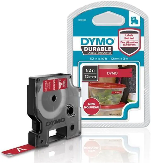 Alt view image 2 of 11 - D1 Durable Labels, 0.5" x 10 ft, White on Red 1978366