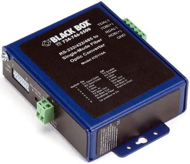 Alt view image 2 of 3 - Black Box Industrial Opto-Isolated Serial to Fiber Single-Mode SC Converter