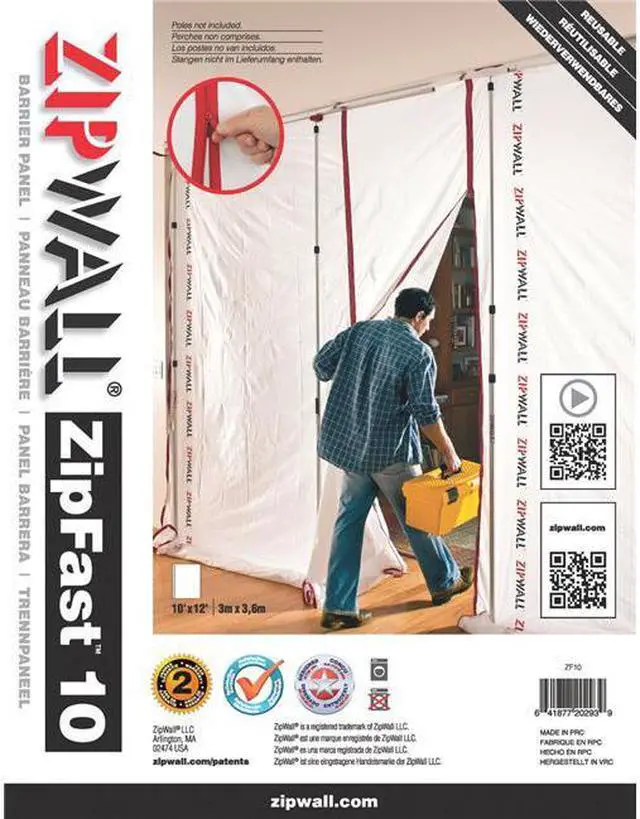 Alt view image 2 of 3 - ZIPWALL ZF10 Barrier Panel,10ftLx12ftH,White