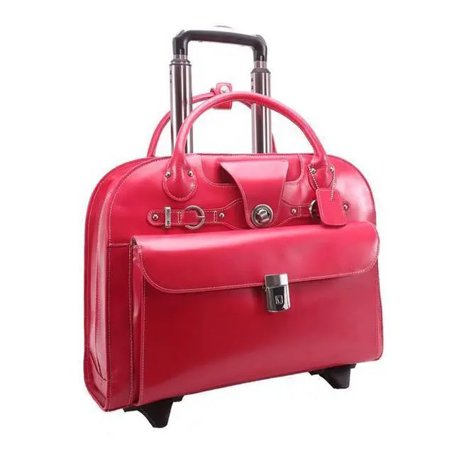 Alt view image 5 of 20 - McKlein USA 96313 15 in. Leather Wheeled Ladies Laptop Briefcase - Fuchsia
