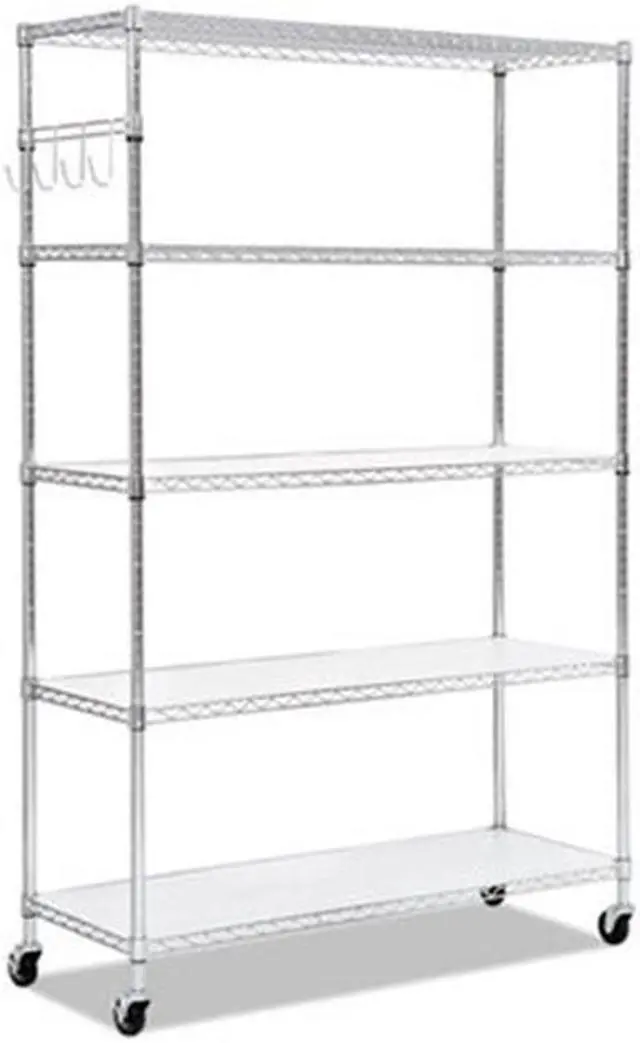 Main image of Alera SW654818SR 5-Shelf Wire Shelving Kit with Casters & Shelf Liners, 72 x 48 x 18 in. - Silver
