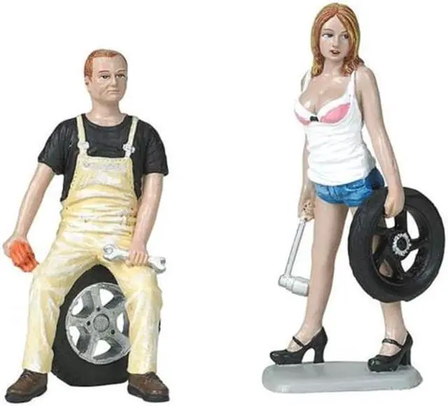 Alt view image 2 of 8 - Meg and Derek Tire Brigade 2 piece Figurine Set 1/18 by Motorhead Miniatures