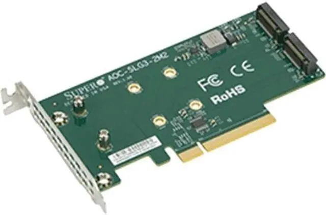 Alt view image 2 of 3 - Supermicro Accessory AOC-SLG3-2M2-O PCIe Add-On Card for up to two NVMe SSDs Brown Box
