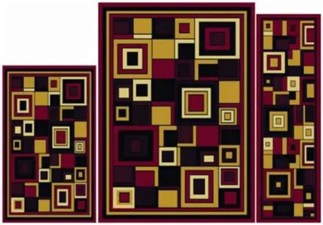 Alt view image 3 of 3 - Home Dynamix Area Rugs: Ariana Rug: 7543 Modern Geometric Squares Red: 3 Piece Set