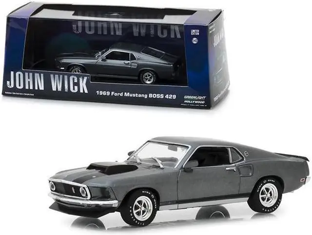 Alt view image 3 of 7 - 1969 Ford Mustang BOSS 429 Gray with Black Stripes \John Wick\" (2014) Movie 1/43 Diecast Model Car by Greenlight"