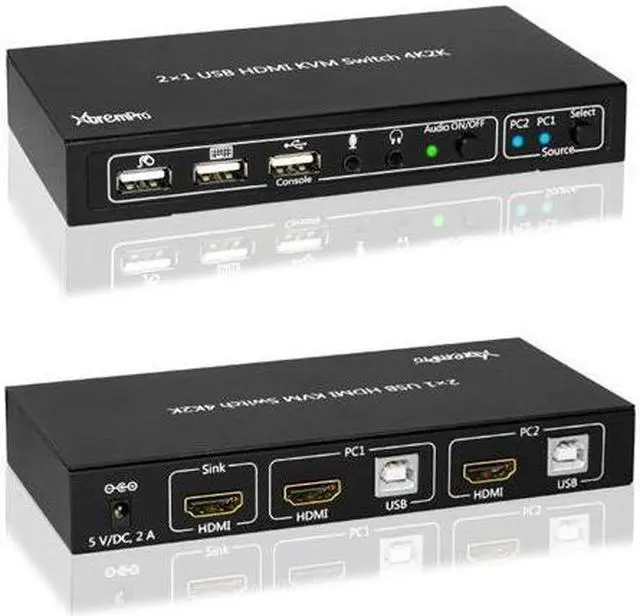 Alt view image 6 of 6 - XtremPro 2x1KVM HDMI Port 1.4 & USB Type B w/2 Channels Switch w/USB Type A 2.0 Keyboard, Mouse, Console, Audio & Microphone Port for Window, Mac, Linux, Game consoles, DVD etc- Black (61076)