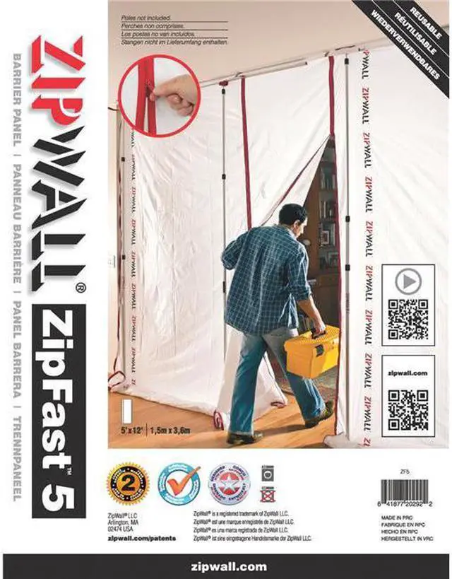 Alt view image 2 of 3 - ZIPWALL ZF5 Barrier Panel,5ftLx12ftH,White