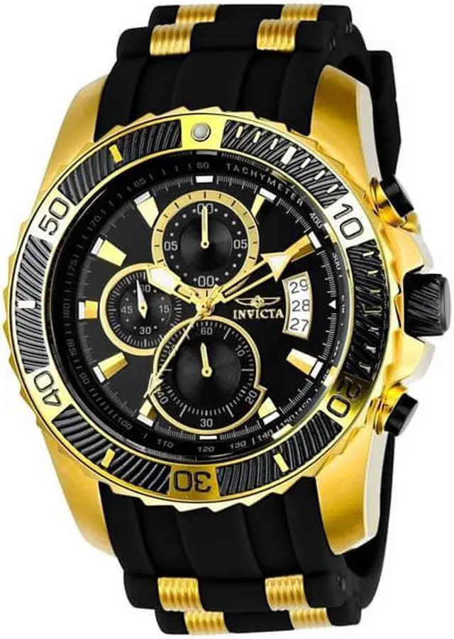 Alt view image 6 of 14 - Invicta 22430 Men's Pro Diver Chronograph Black Silicone & Pu Black Dial 18K Gp Ss Watch