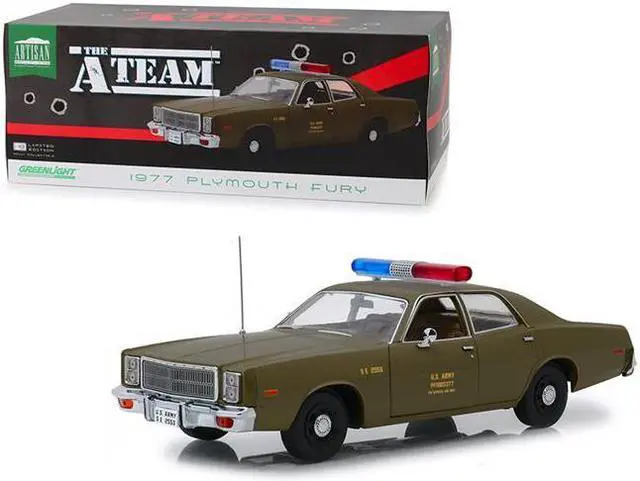 Main image of 1977 Plymouth Fury U.S. Army Police Army Green "The A-Team" (1983-1987) TV Series 1/18 Diecast Model Car by Greenlight